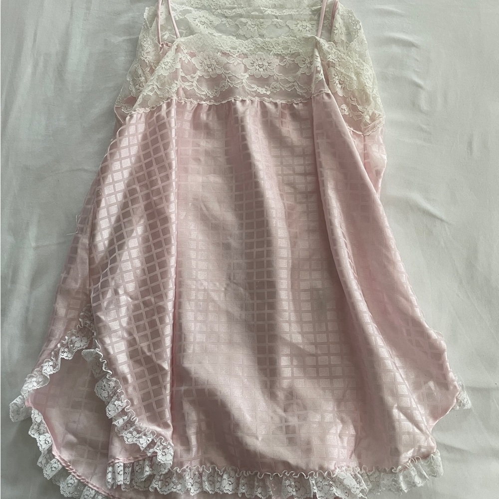 Love J Pink and White Lace Chemise